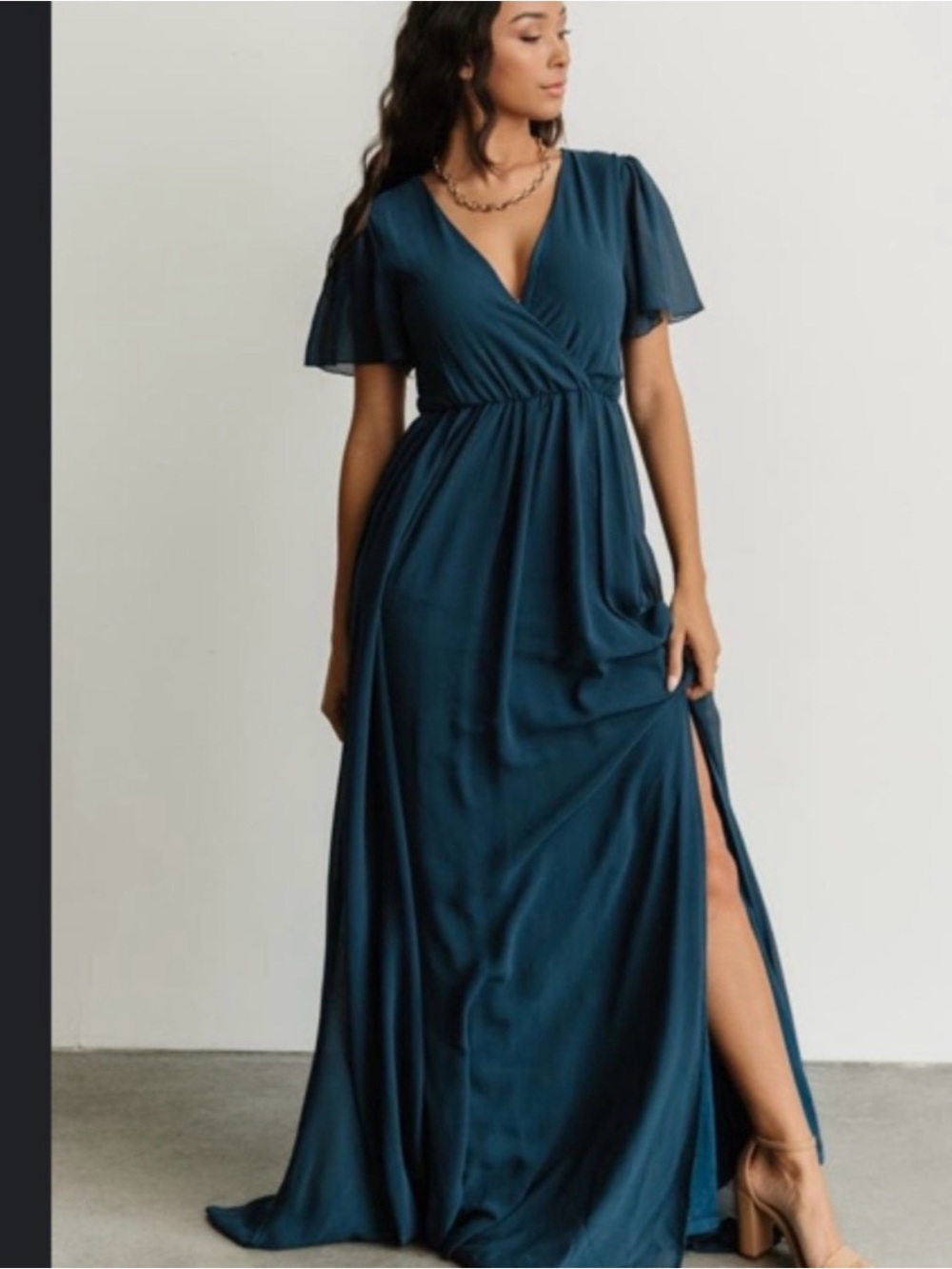 Baltic Born Vaughnie Short Sleeve Maxi Dress Tie Waist Topaz Blue 1X NEW NWT